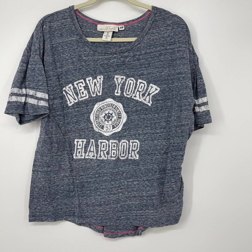 H&M L.O.G.G. NEW YORK HARBOR DISTRESSED JERSEY STYLE PULLOVER TOP LARGE
